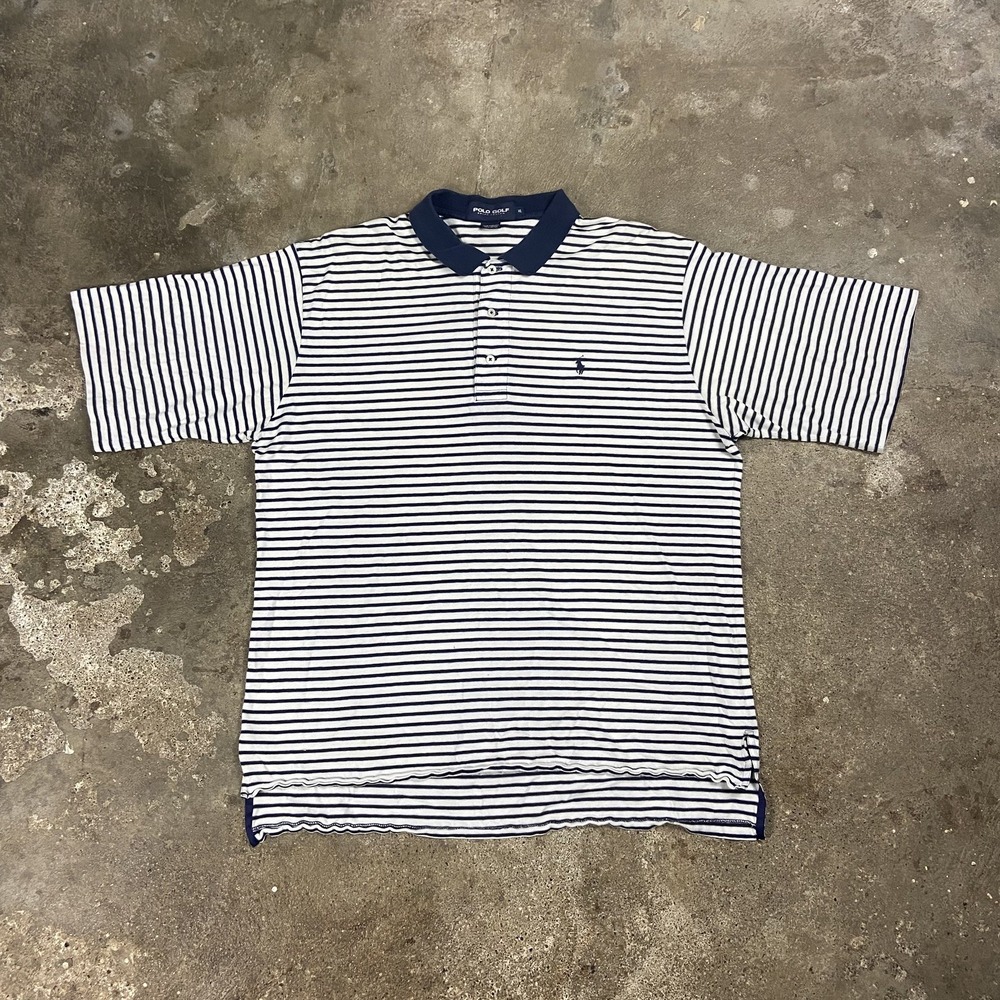 Vintage 90s Polo Golf Ralph Lauren Polo Shirt Size XL Blue Striped Pony Logo